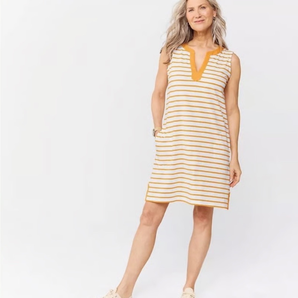 Lands' End Sleeveless Striped Cotton Jersey Notch Neck Dress Women’s Large
